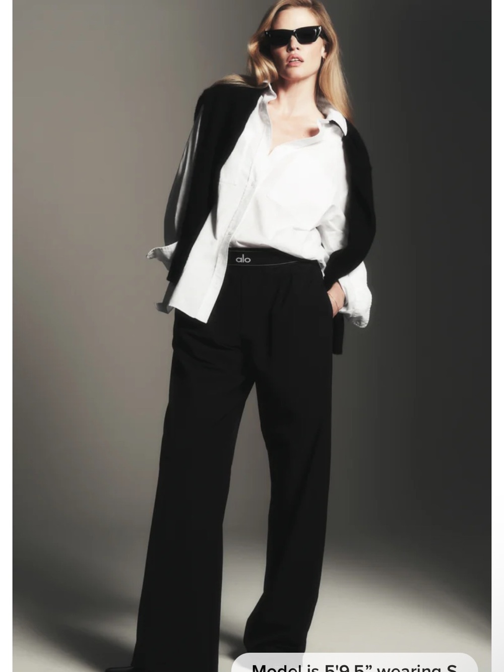 ALO Yoga Suit Up Trouser (Regular) Black Logo Wide Leg Pants Medium NWT!!